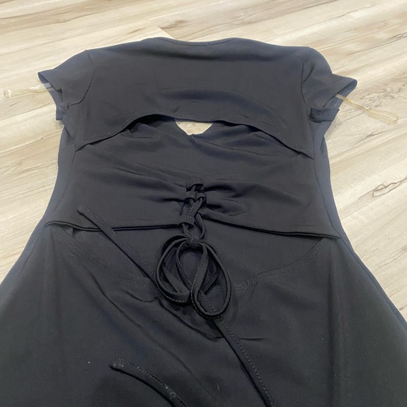 Shop 17 Black Bodycon Dress Small | V Neck Cutout Lace Up Back 0184 - Picture 5 of 6